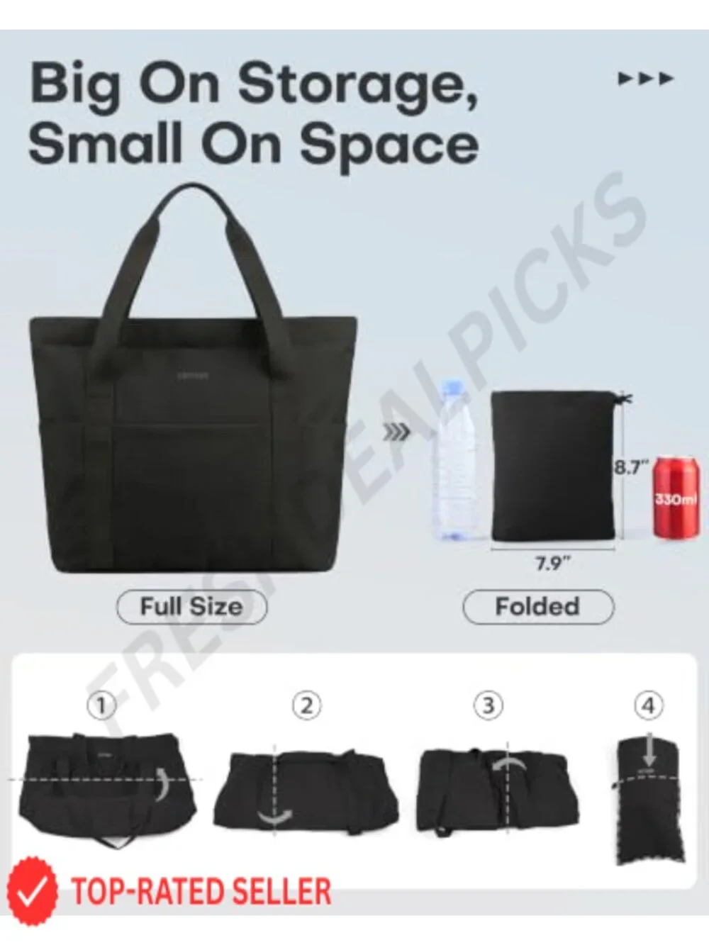 Large Foldable Tote Bag with Zipper and Pouch - Travel Shoulder Bag, Polyester